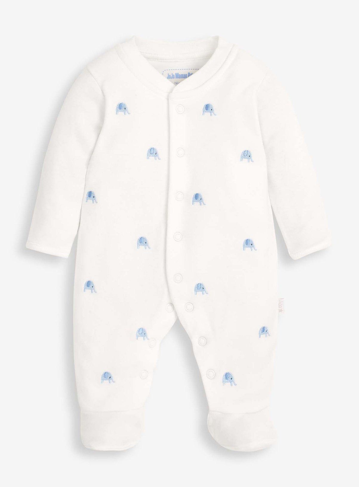 JOJO MAMAN B&amp;Eacute;B&amp;Eacute; Elephant Embroidered Sleepsuit Up To 3 mths