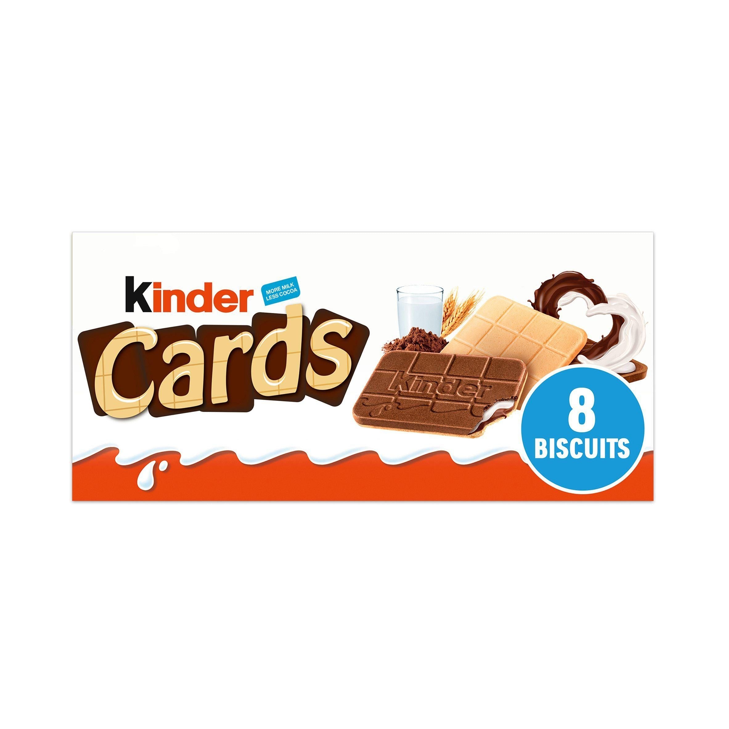 Kinder Cards Chocolate &amp;amp; Milk Wafer Biscuit Multipack 8x12.8g