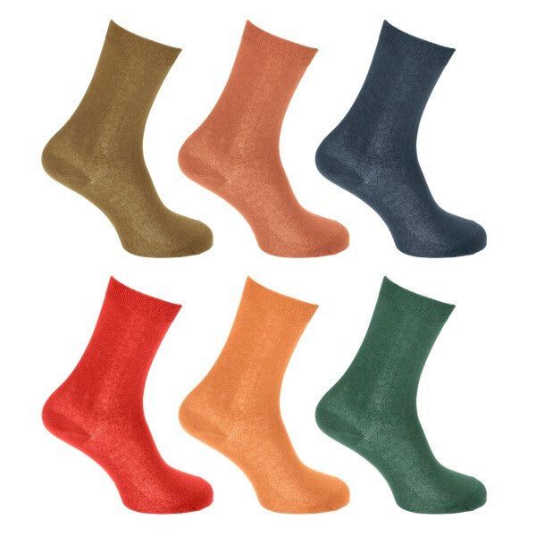 Ladies/Womens Non Elastic Boot Socks (Pack Of 6) (4-8) Teal/Yellow/Red/Navy/Brown/Green