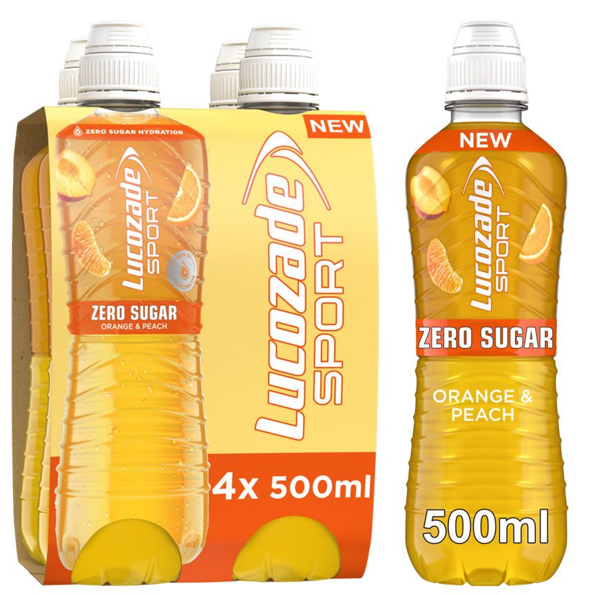Lucozade Sport Zero Orange &amp;amp; Peach 4 x 500ml