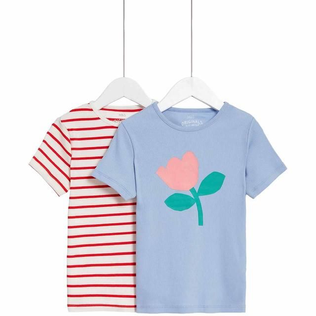 M&amp;amp;S 2pk Floral TShirt 2-7 Years Multi