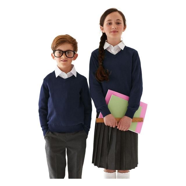 M&amp;amp;S 2pk Pure Cotton School Jumper 3-12 Years Navy