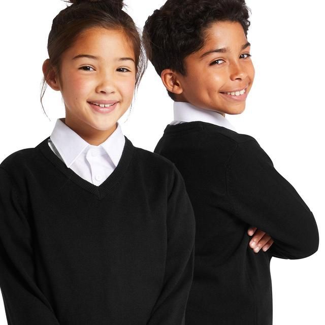 M&amp;amp;S Unisex 2pk Black Pure Cotton School Jumper 4-13 Years