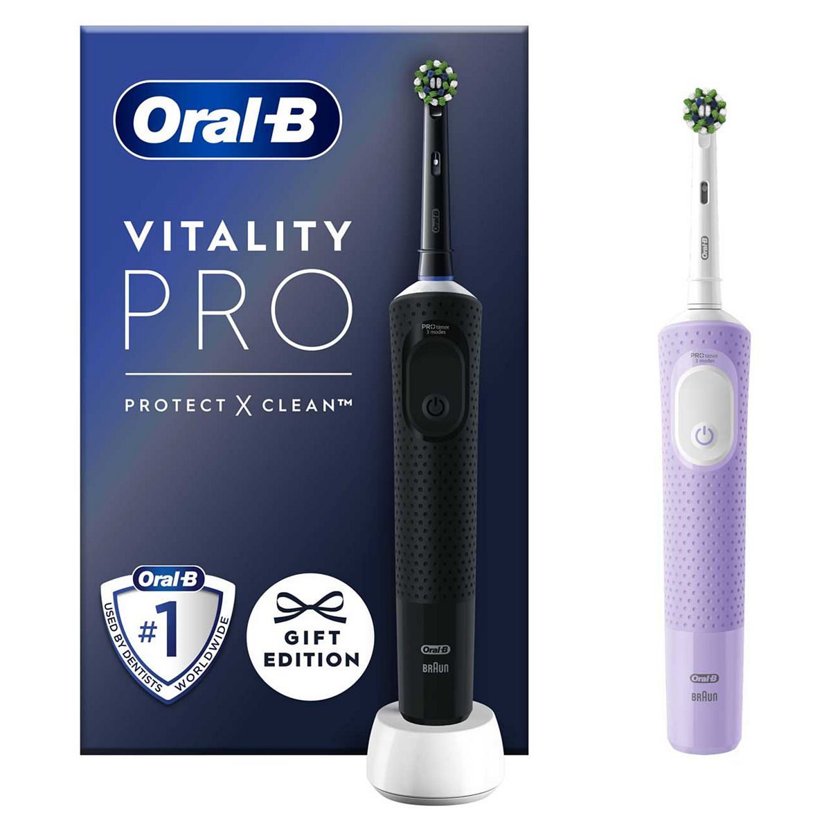 Oral-B Vitality Pro Black &amp;amp; Purple Electric Toothbrushes Duo Pack