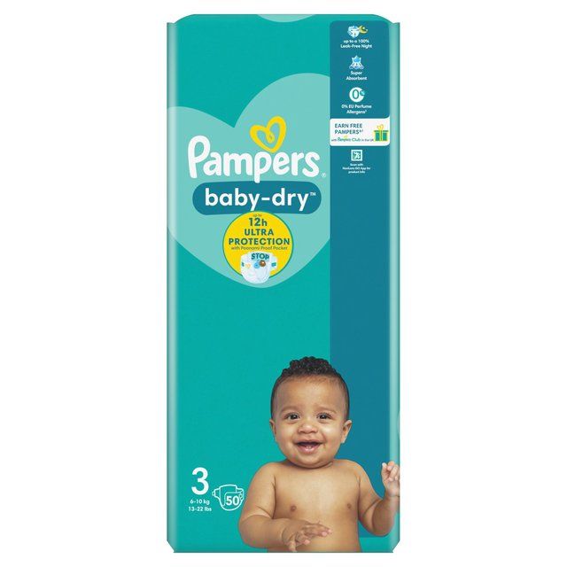 Pampers Baby-Dry Nappies Size 3 (6-10kg) Essential Pack   50 per pack