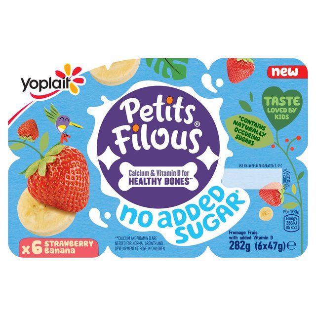 Petits Filous Kids No Added Sugar Strawberry &amp;amp; Banana Yoghurt Pots   6 x 47g
