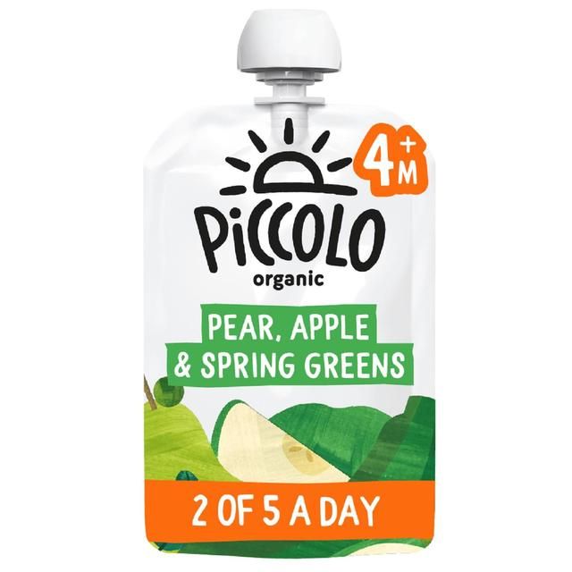 Piccolo Pear Apple &amp;amp; Spring Green Organic Pouch 4 mths+   100g