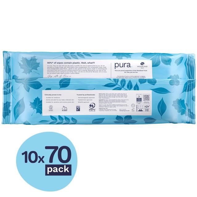 Pura Flushable Eco Baby Wipes Multipack   10 x 70 per pack