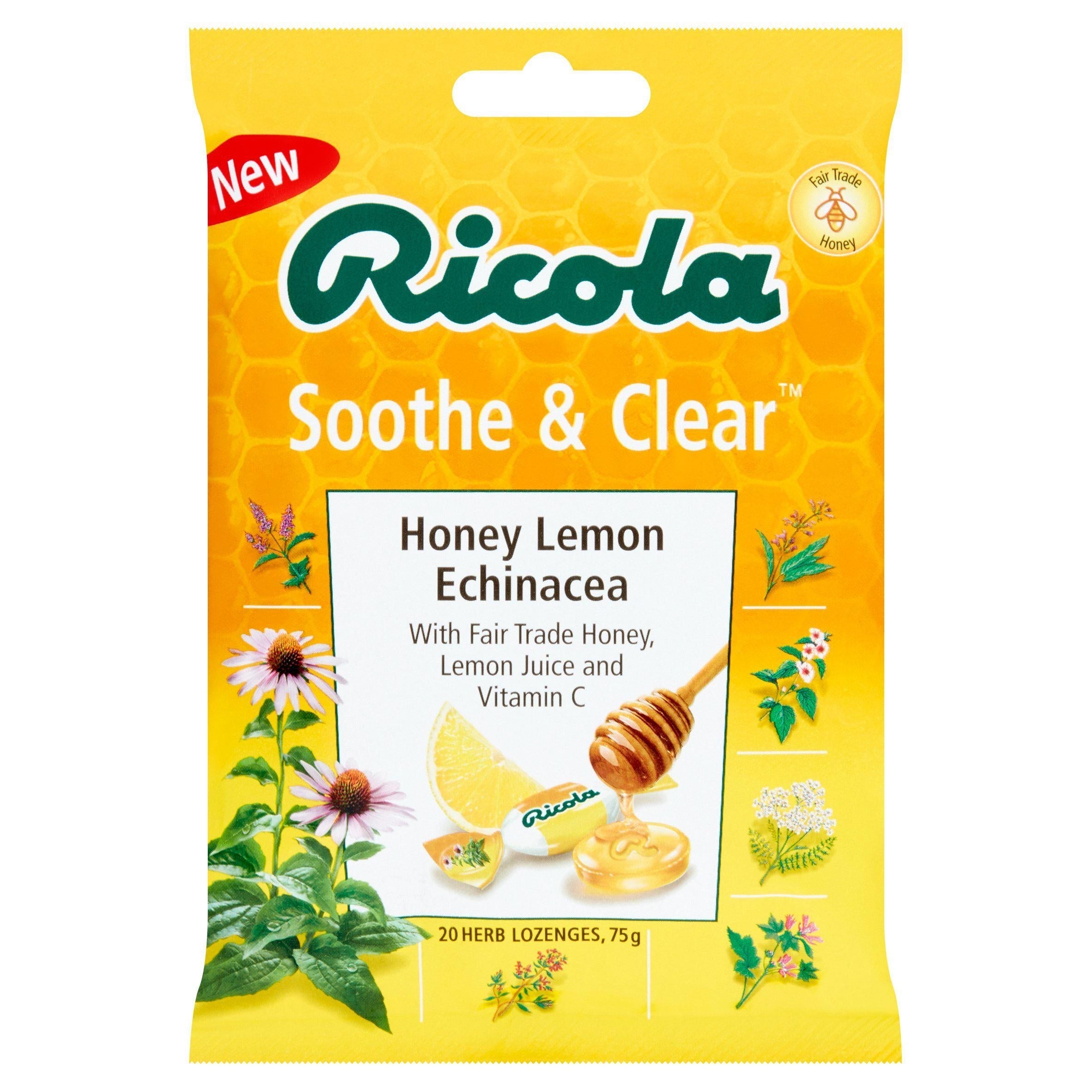 Ricola Soothe &amp;amp; Clear Honey Lemon Echinacea 20 Herb Lozenges 75g