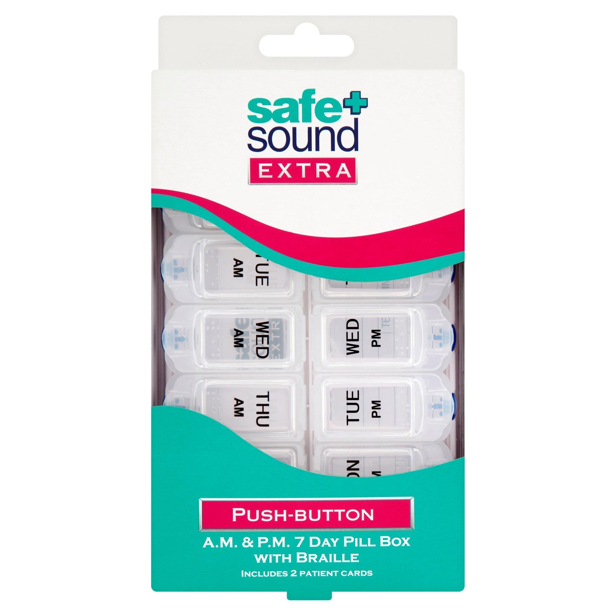 Safe + Sound Extra Push Button AM &amp;amp; PM 7 Day Pill Box with Braille